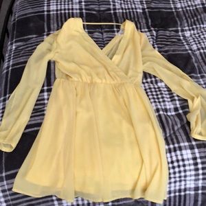 Yellow, Long-sleeve, semi-formal dress